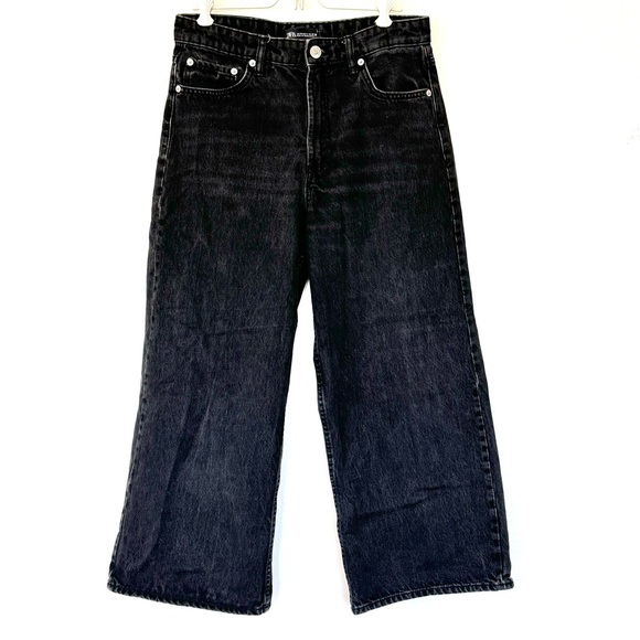 Zara Loose Fit  Wide Leg Crop Length Black Jeans Sz 8 - Picture 3 of 11